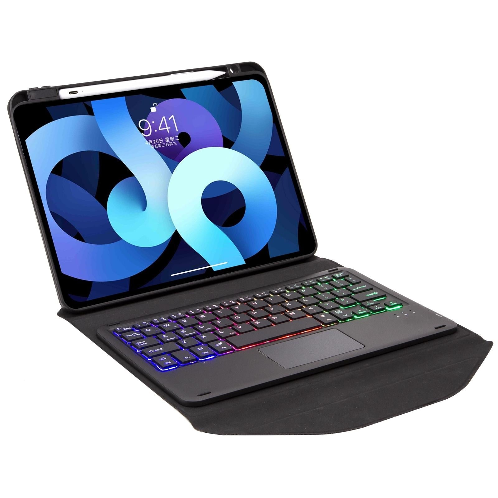 Bluetooth Keyboard Leather Case For Ipad 10.2 - Touchpad Backlight Pen Slot - 2021 / 2020 / 2019 - Sky Blue