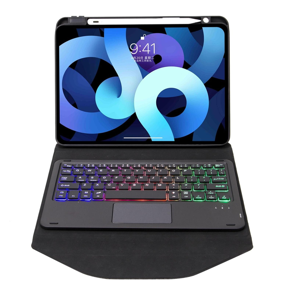 Bluetooth Keyboard Leather Case For Ipad 10.2 - Touchpad Backlight Pen Slot - 2021 / 2020 / 2019 - Sky Blue