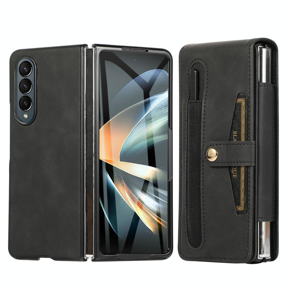 For Samsung Galaxy Z Fold4 5G Shockproof Foldable Leather Case With Stylus - Brown
