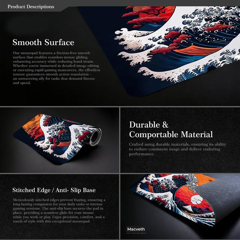Non Slip Gaming Mouse Pad Big Wave Design - No.14 - 300X800X3Mm