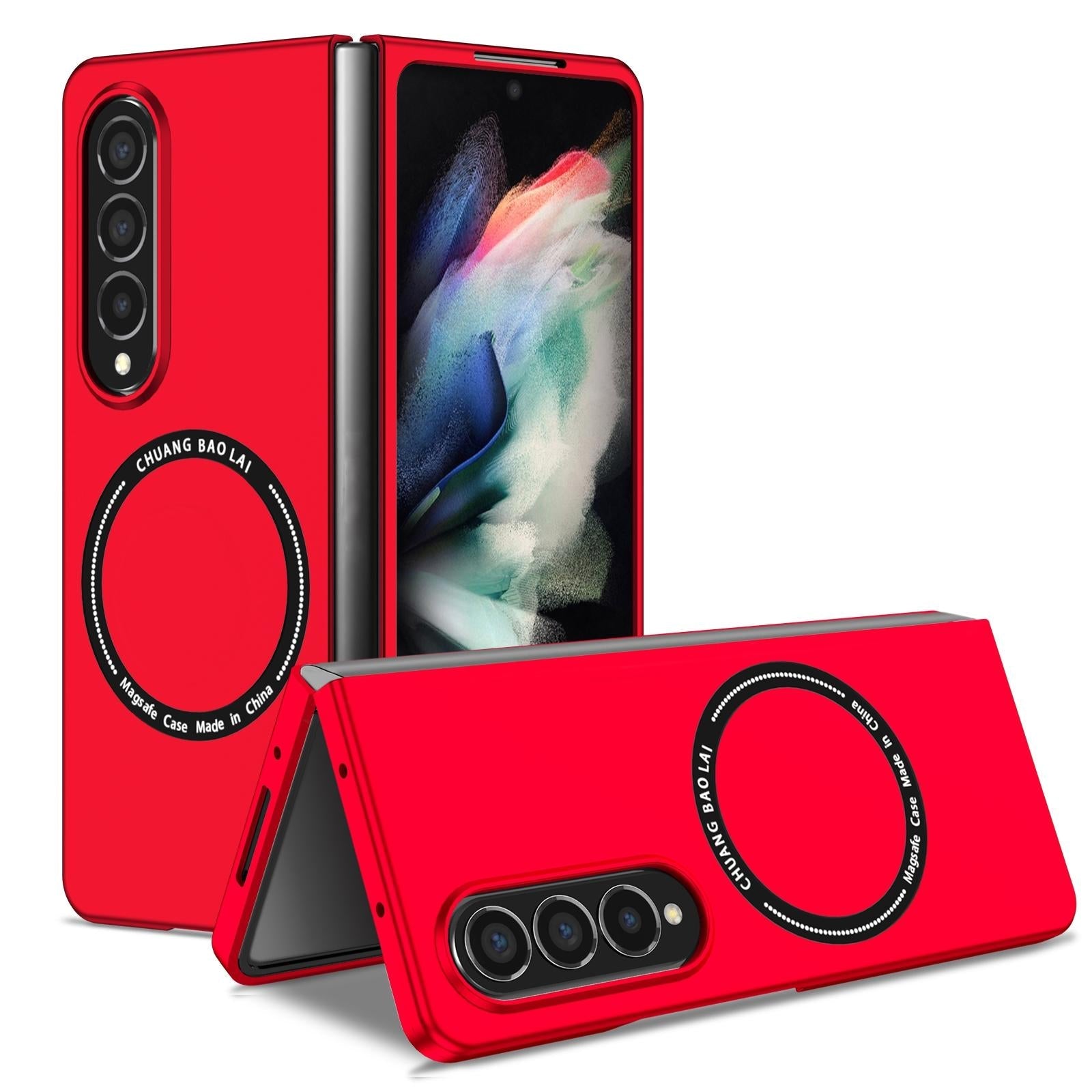 For Samsung Galaxy Z Fold4 5G Secure & Portable Magnetic Folding Case - Wine Red