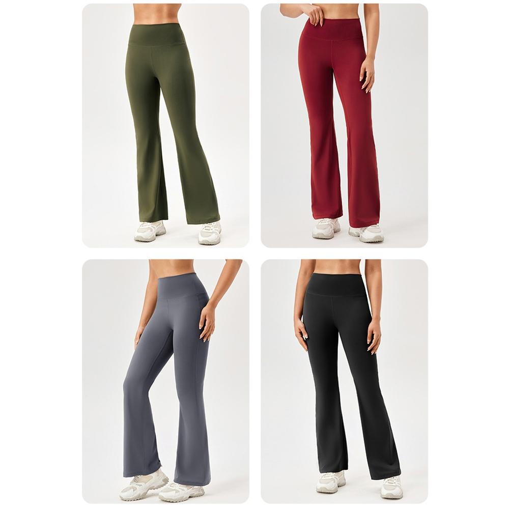 High Waisted Elastic Yoga Flared Pants Size L - Wine Red - Xl