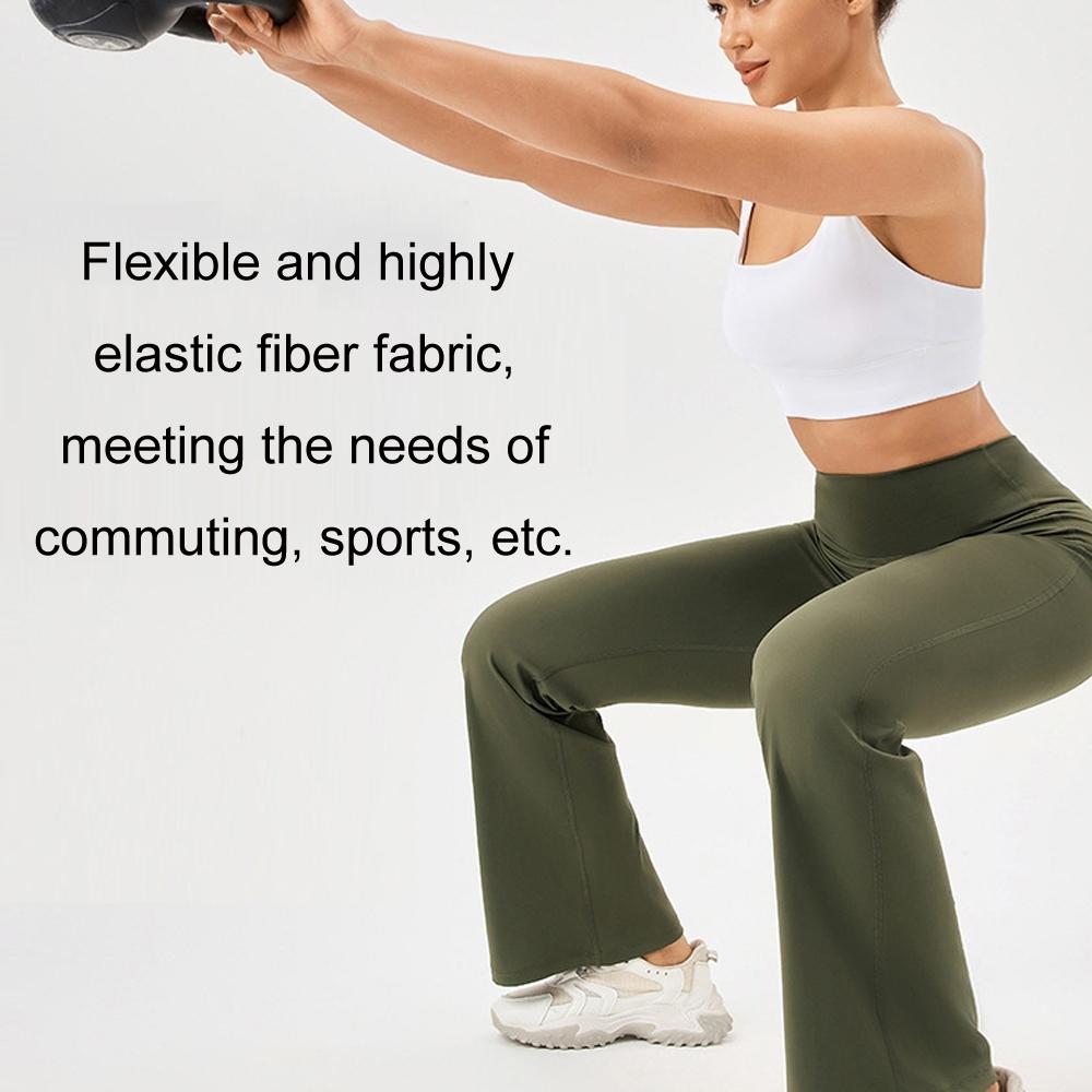 High Waisted Elastic Yoga Flared Pants Size L - Wine Red - Xl