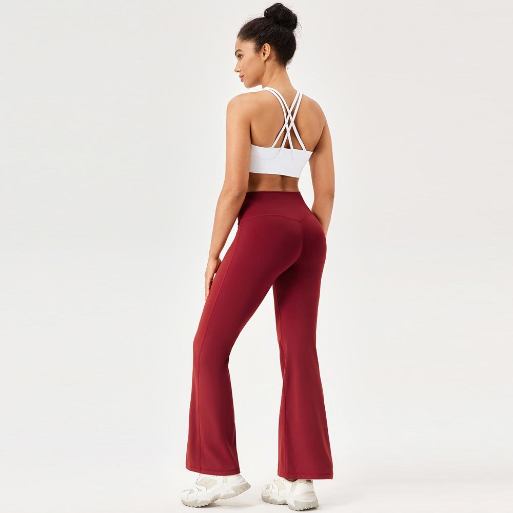 High Waisted Elastic Yoga Flared Pants Size L - Wine Red - Xl