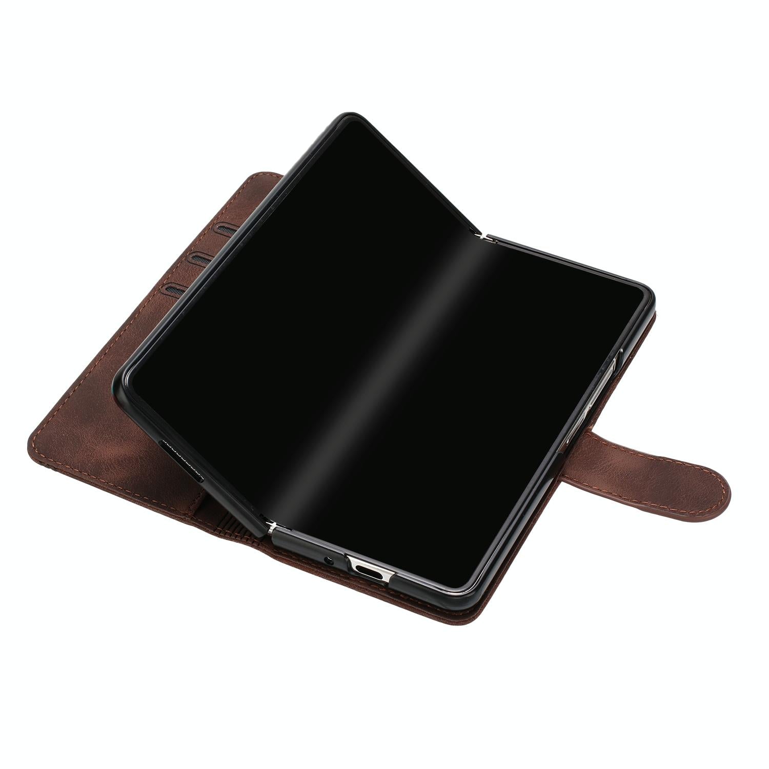 For Samsung Galaxy Z Fold4 5G Leather Phone Case With Heart Pattern - Black
