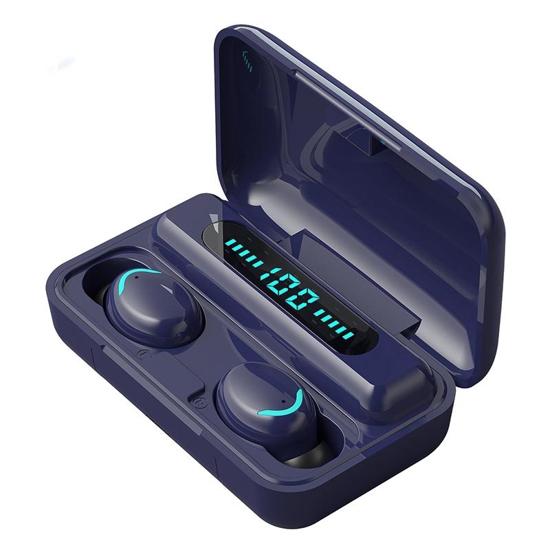 Macaron Series Bluetooth Earphones with Breathing Light &amp; Noise Reduction - Dark Blue