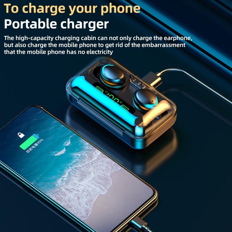 Macaron Series Bluetooth Earphones with Breathing Light & Noise Reduction - Dark Blue