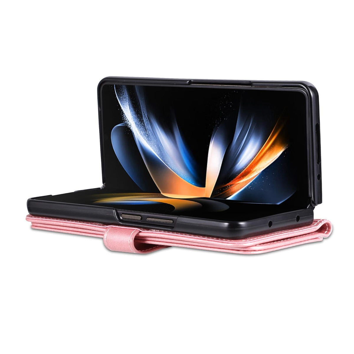 For Samsung Galaxy Z Fold4 5G Leather Phone Case - Smooth Calf Texture - Rose Gold