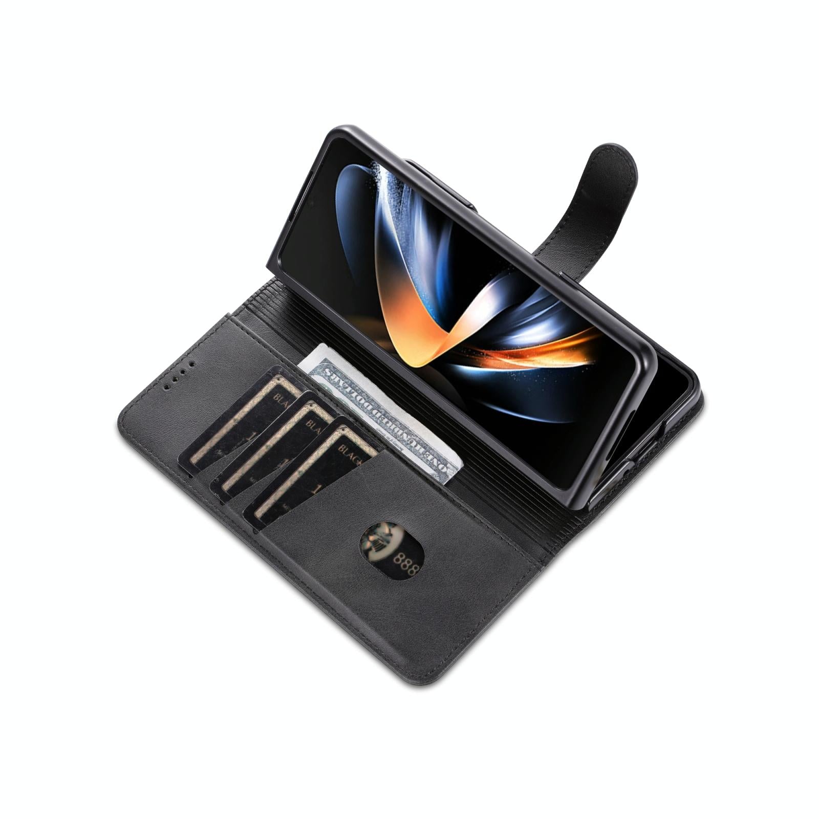 For Samsung Galaxy Z Fold4 5G Leather Phone Case - Smooth Calf Texture - Rose Gold