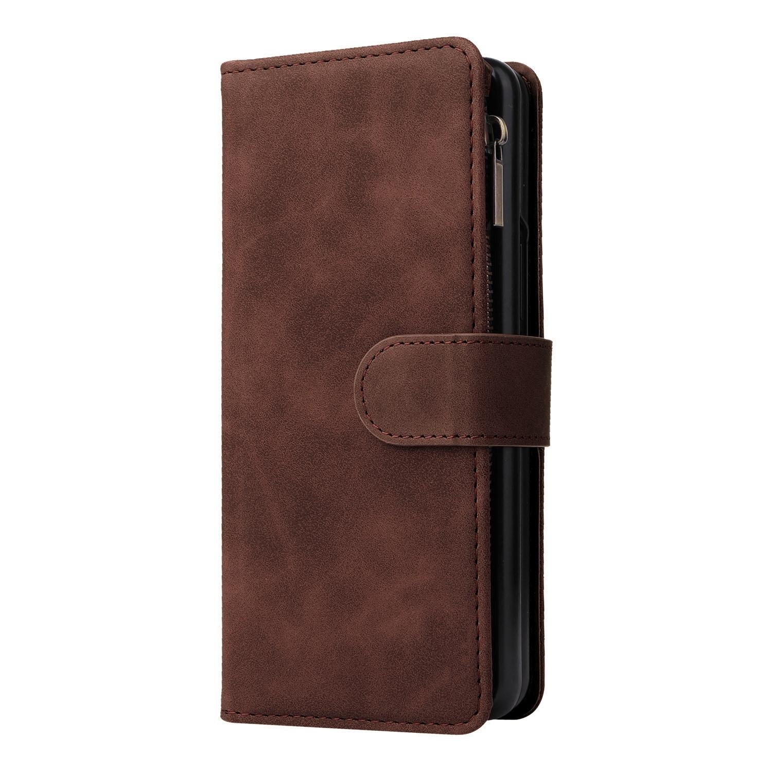 For Samsung Galaxy Z Fold4 5G Frosted Leather Zip Wallet - Compact And Stylish - Brown