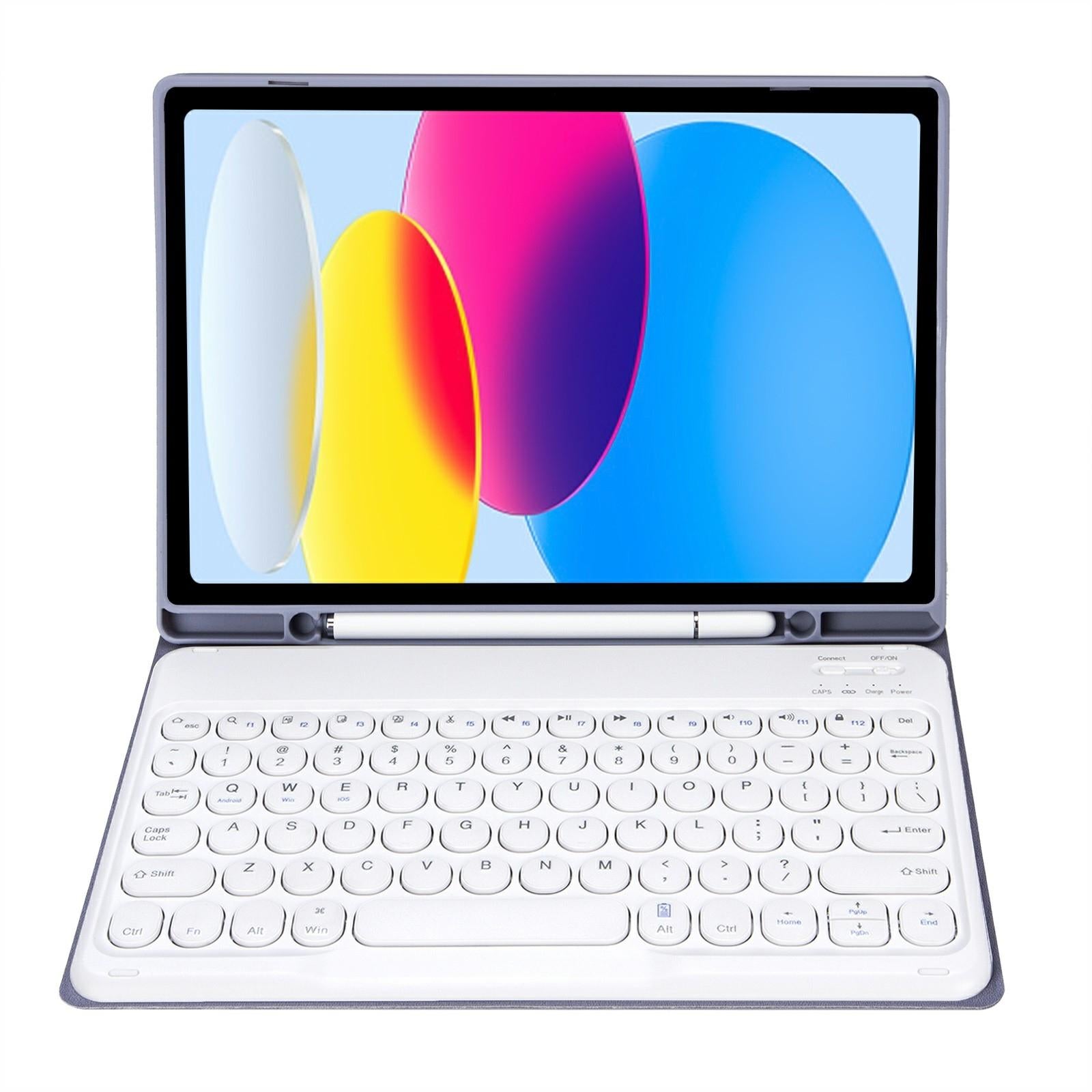 2022 Ipad 10.9 Bluetooth Keyboard Leather Case With Pen Slot - Lambskin Texture - Dark Blue