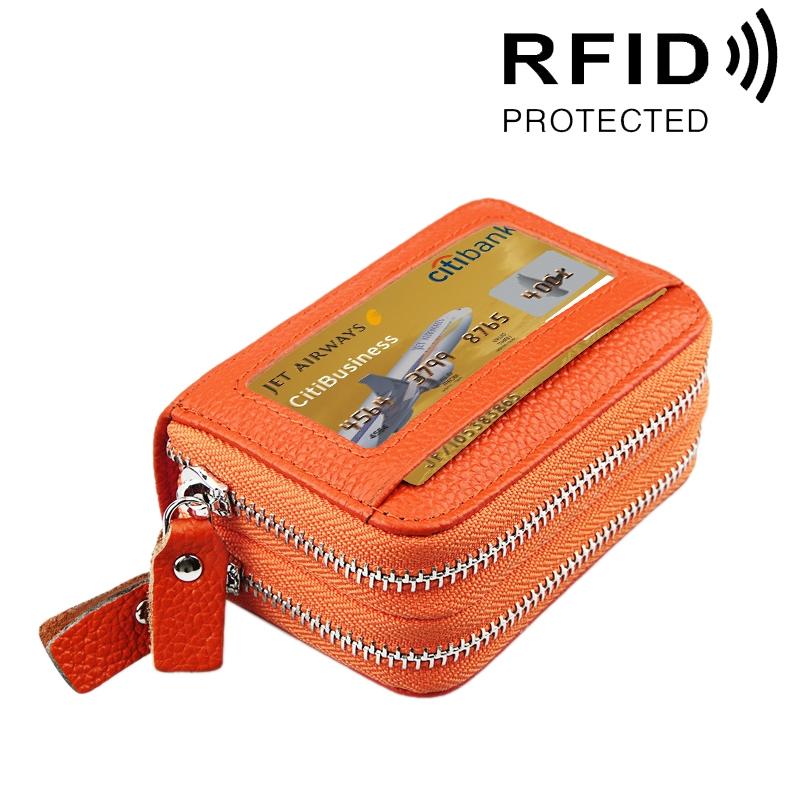 11-slot Rfid Blocking Leather Card Holder Wallet with Coin Pocket - Orange
