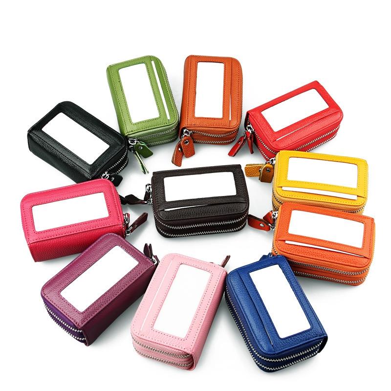 11-slot Rfid Blocking Leather Card Holder Wallet with Coin Pocket - Orange