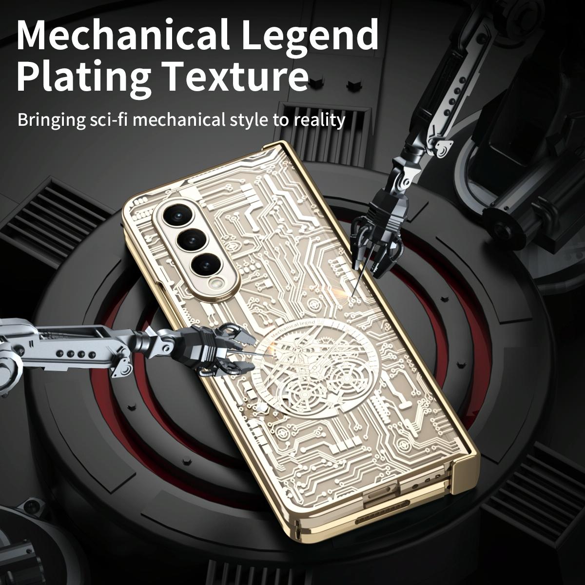 For Samsung Galaxy Z Fold4 5G Foldable Electroplated Phone Case - Mechanical Legend 4. - Black