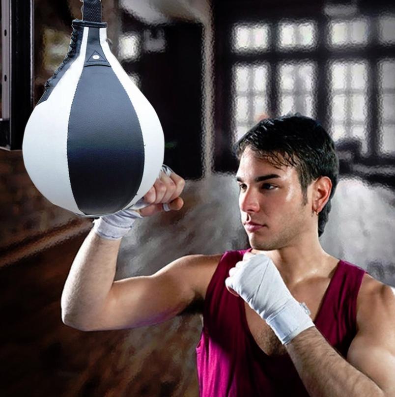 Adult Hanging Speed Ball For Boxing Fitness - Free Punching Bag - Pear Shape Black &amp; White