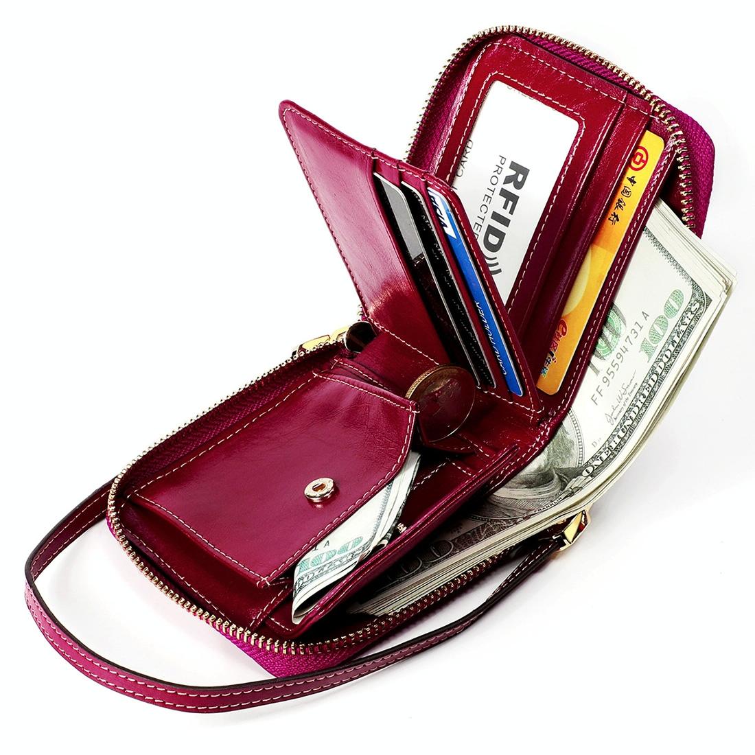 Rfid Leather Wallet with Lanyard - Multi-functional - Coffee