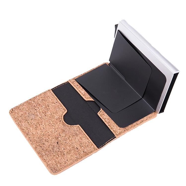 Stainless Steel Rfid Credit Card Holder - Compact Design - Wood Grain Apricot