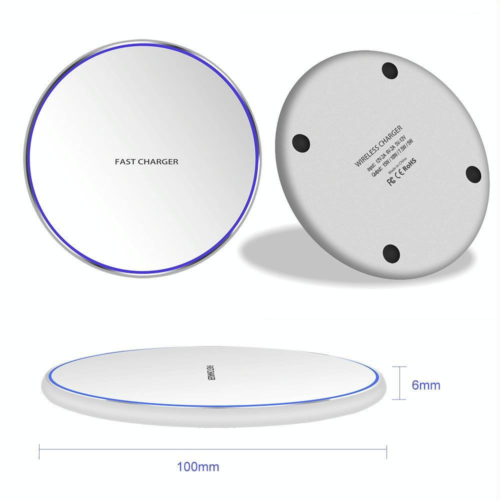 15W Round Wireless Charger Fast Charge - Mirror Black