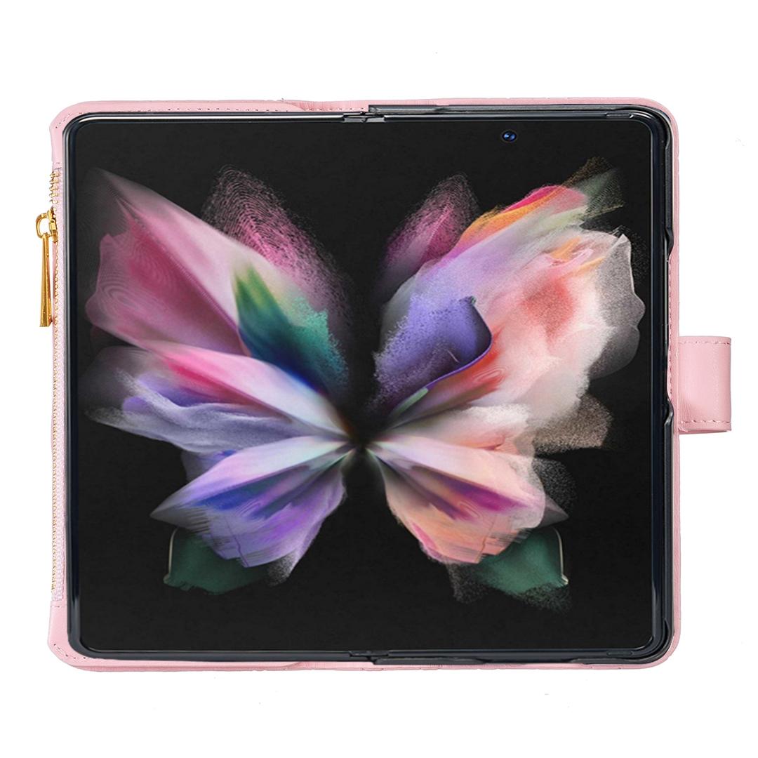 For Samsung Galaxy Z Fold4 5G Leather Zip Wallet - Diamond Lattice Design - White