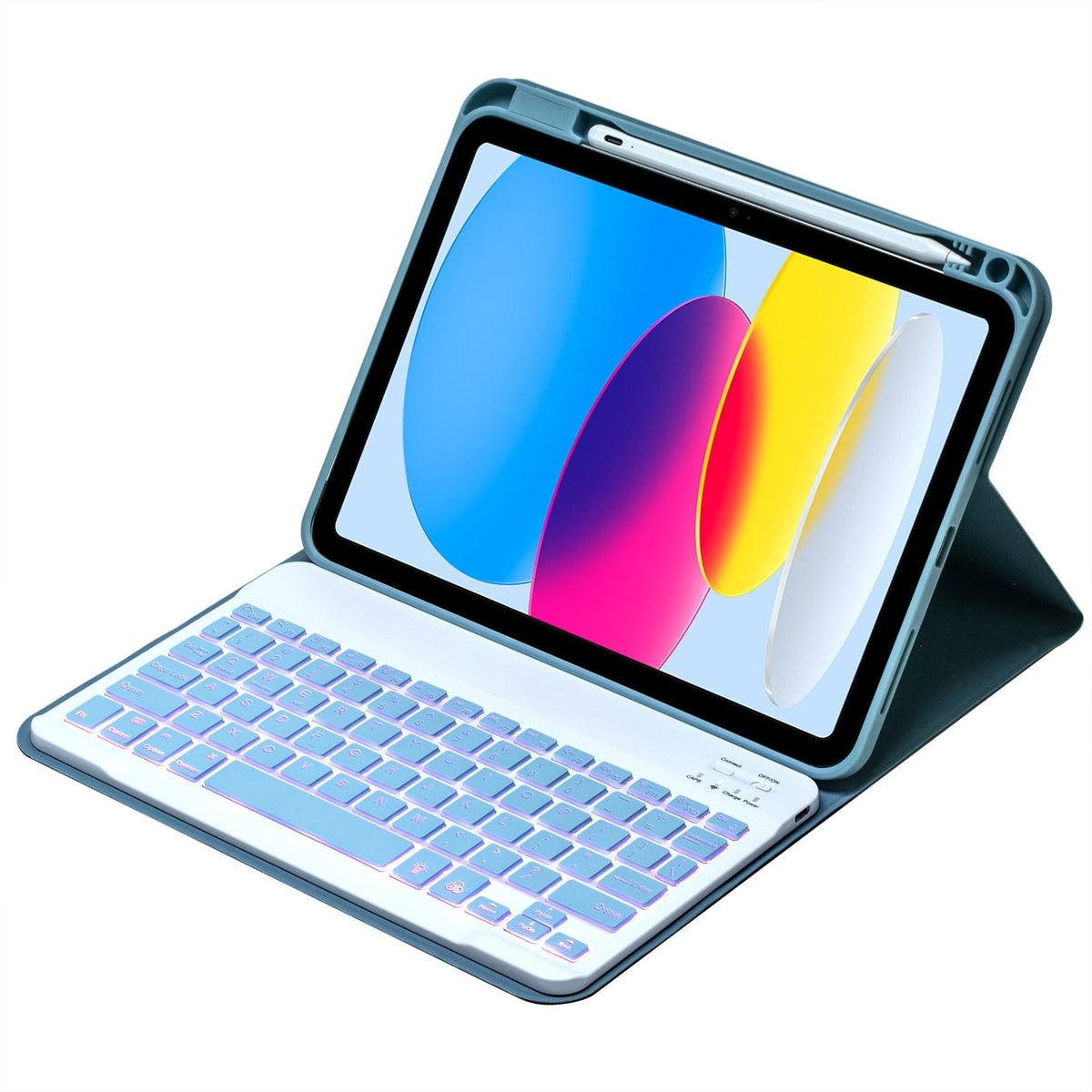 10.9 Ipad 10Th Gen 2022 Backlit Keyboard Case With Pen Slot - Bluetooth Leather - Light Blue