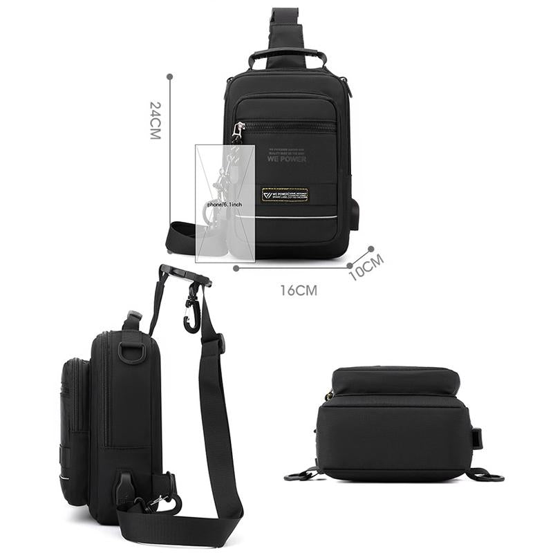 USB Chest Outdoor Shoulder Messenger Bag For Men With Charging Port - Grey Green