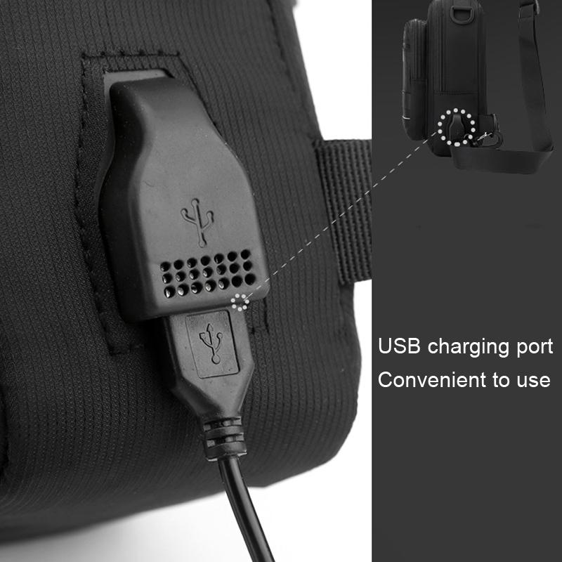 USB Chest Outdoor Shoulder Messenger Bag For Men With Charging Port - Grey Green