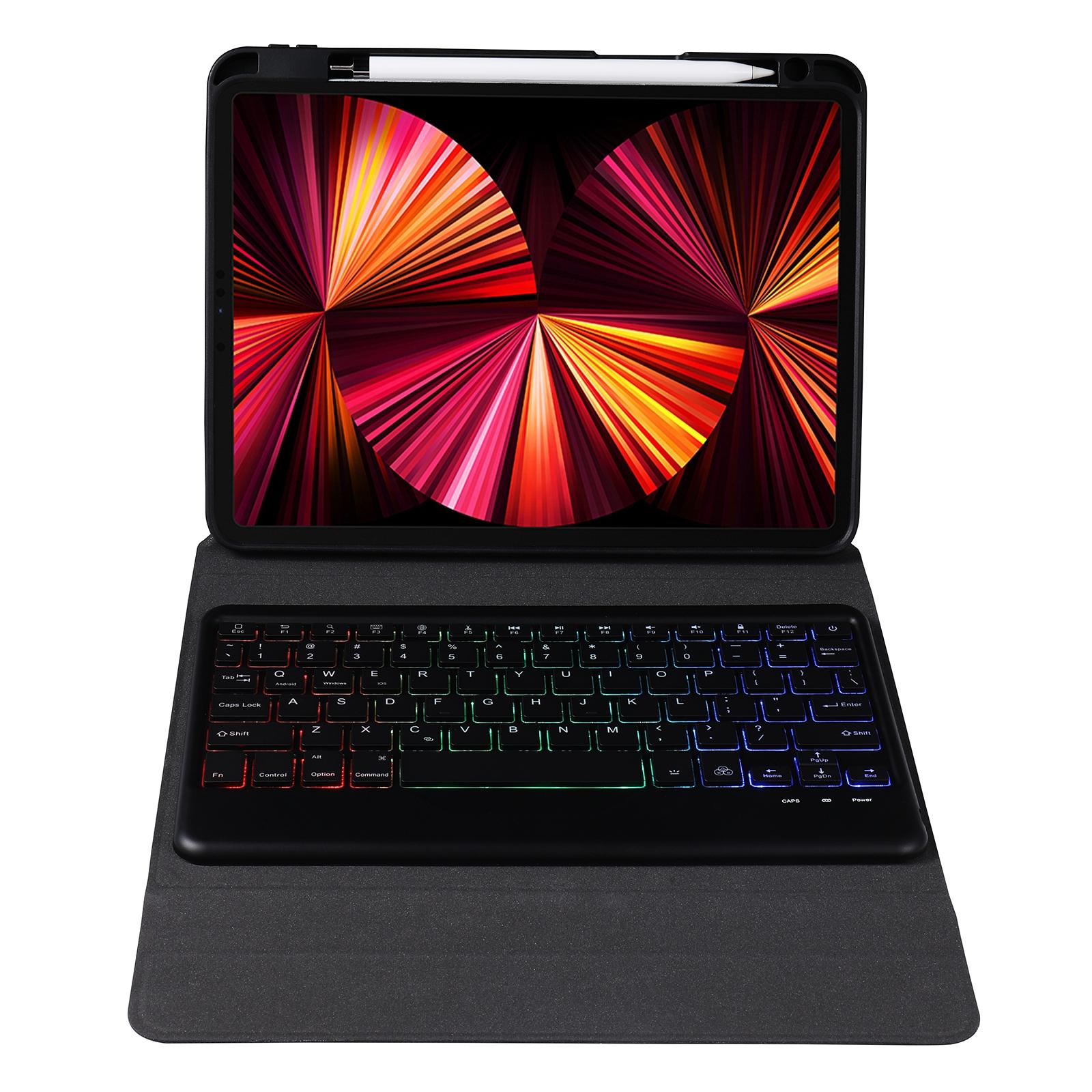 Bluetooth Keyboard Leather Case For Ipad 9.7 - Triangle Holder & Pen Slot - Gradient Blue Pink