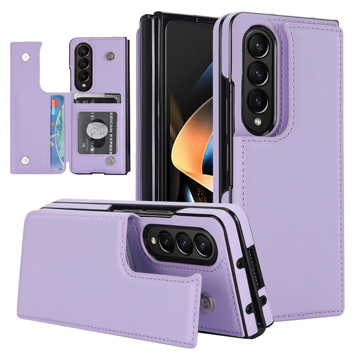 For Samsung Galaxy z Fold4 5G Foldable Phone Case with Double Buckle Card Slot - Purple