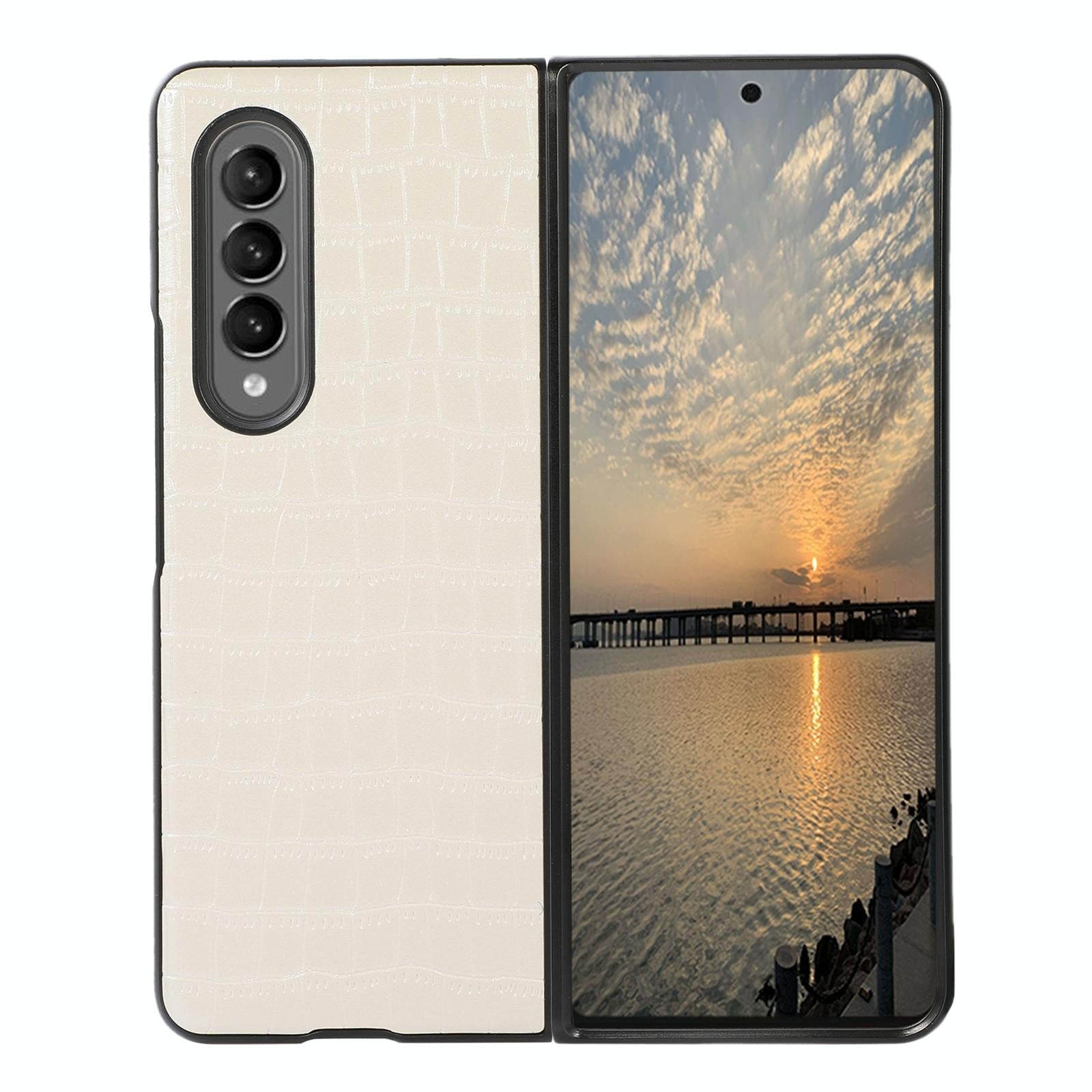 For Samsung Galaxy Z Fold4 5G Foldable Crocodile Texture Phone Case - Pu Leather - Light Brown