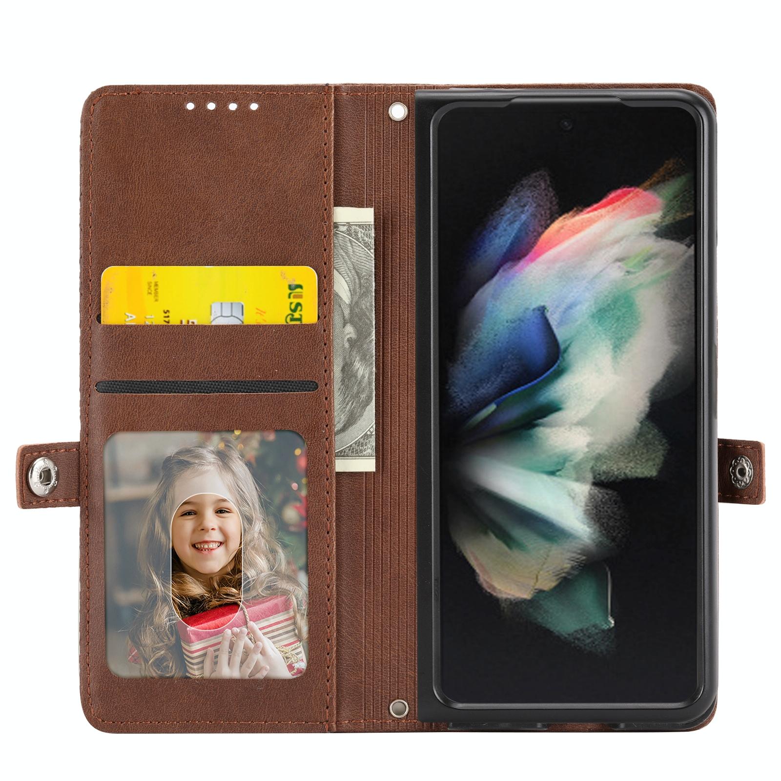 For Samsung Galaxy Z Fold4 5G Textured Leather Phone Case - Cubic Grid Design - Blue