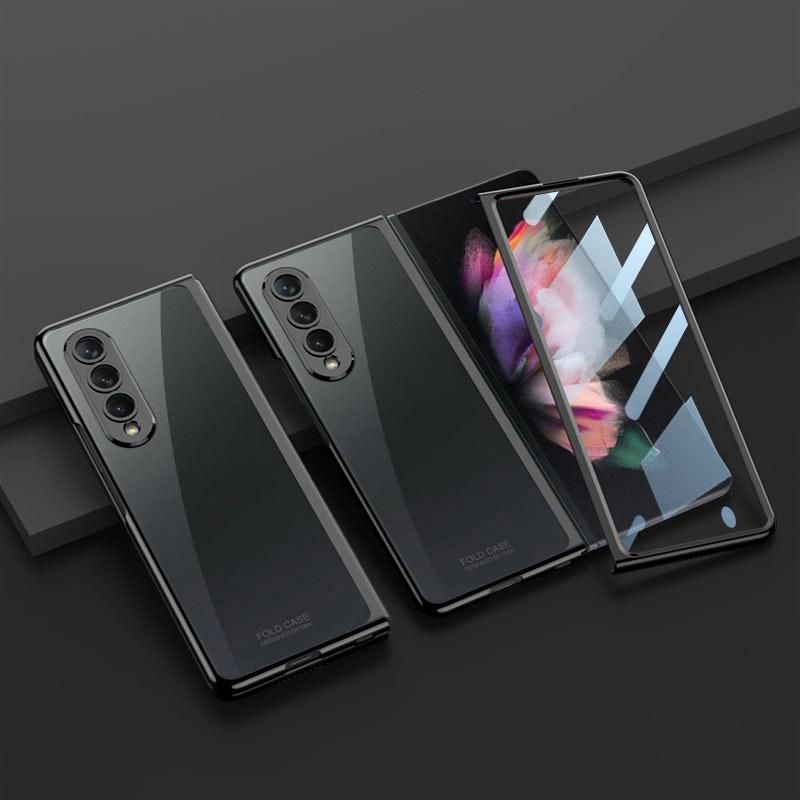 For Samsung Galaxy Z Fold4 5G Full Coverage Electroplated Glass Case - Black