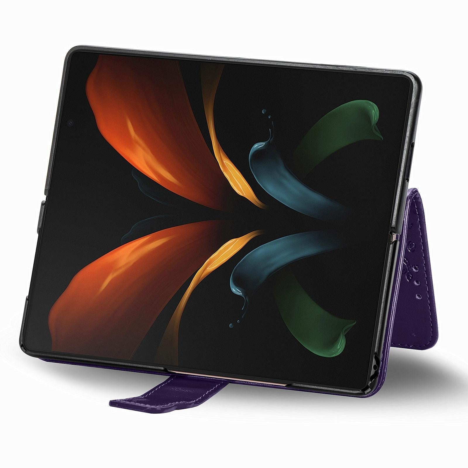 For Samsung Galaxy Z Fold4 5G Embossed Butterfly Love Leather Case - Flower Design - Dark Purple