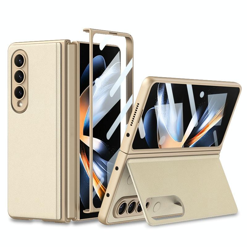 For Samsung Galaxy Z Fold4 5G Foldable Leather Case With Stand - Ultra Thin - Champagne Gold