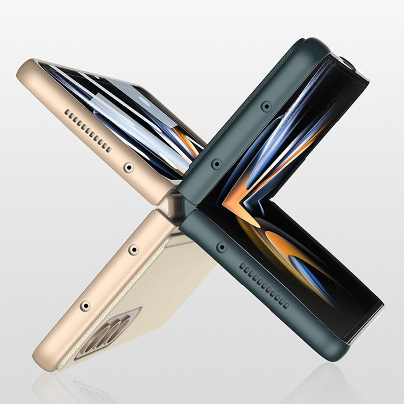 For Samsung Galaxy Z Fold4 5G Foldable Leather Case With Stand - Ultra Thin - Champagne Gold