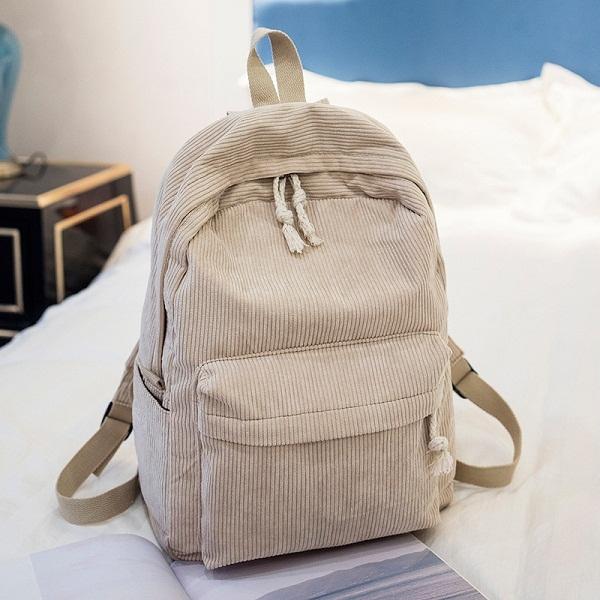 Girls&#39; and Women Corduroy Backpack - School - Light Brown