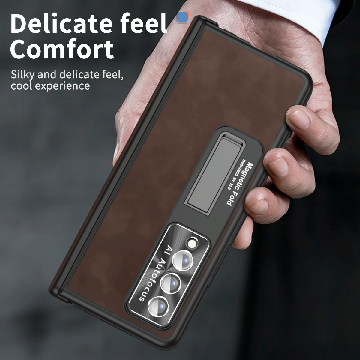 For Samsung Galaxy Z Fold4 5G Magnetic Phone Case - Napa Pattern - Coffee
