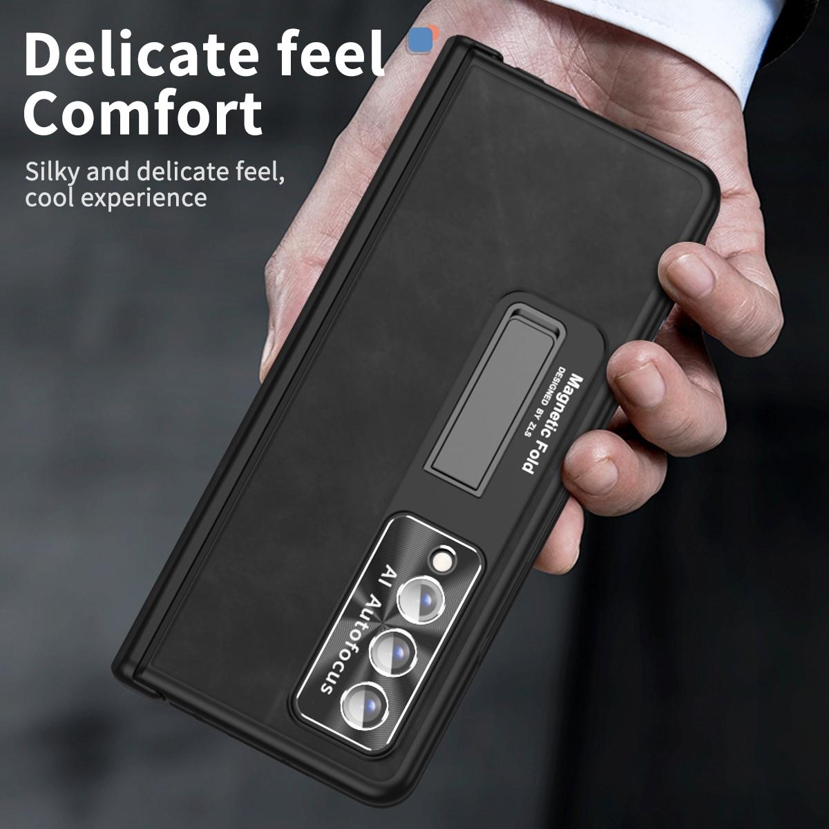 For Samsung Galaxy Z Fold4 5G Magnetic Phone Case - Napa Pattern - Coffee