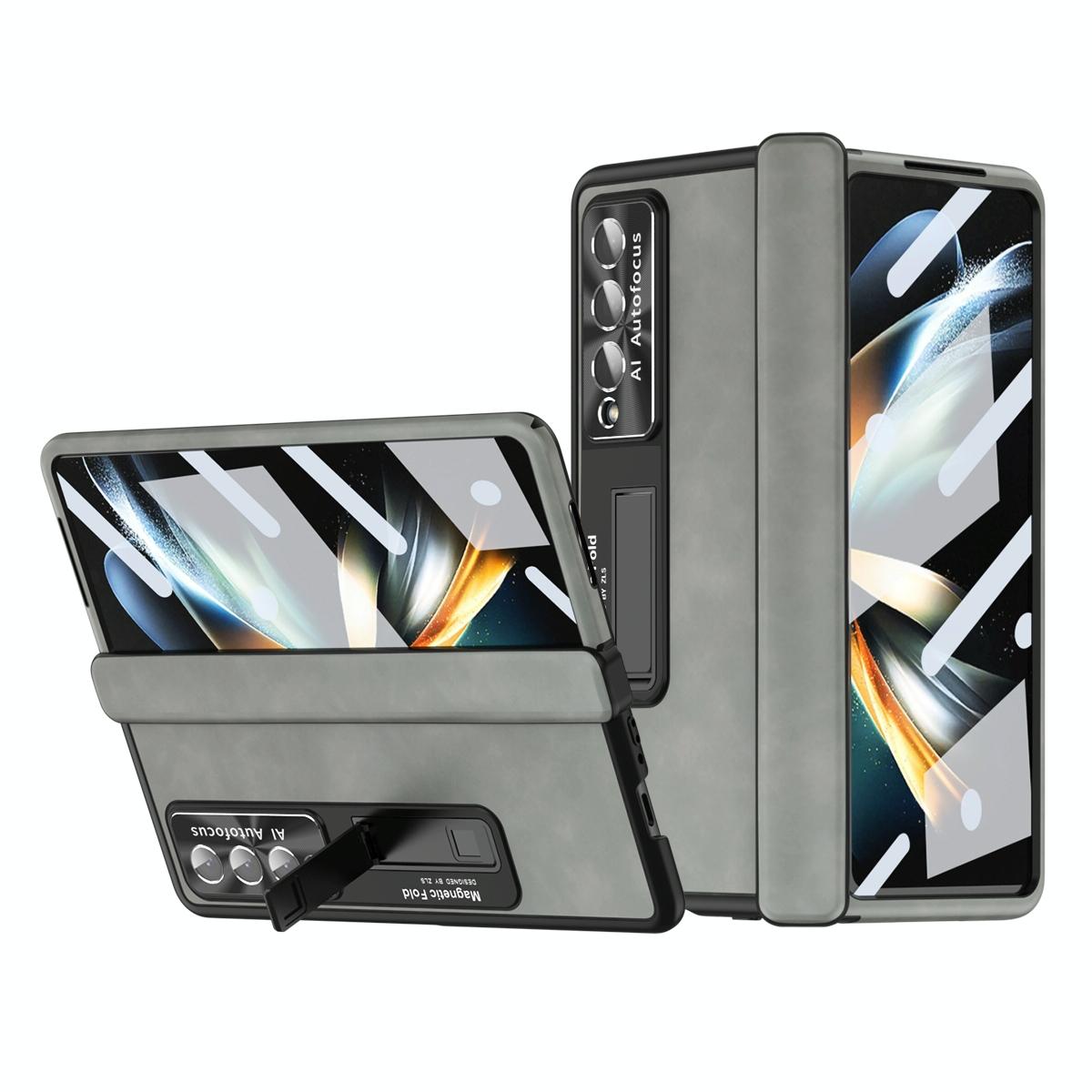 For Samsung Galaxy Z Fold4 5G Magnetic Phone Case - Napa Pattern - Coffee