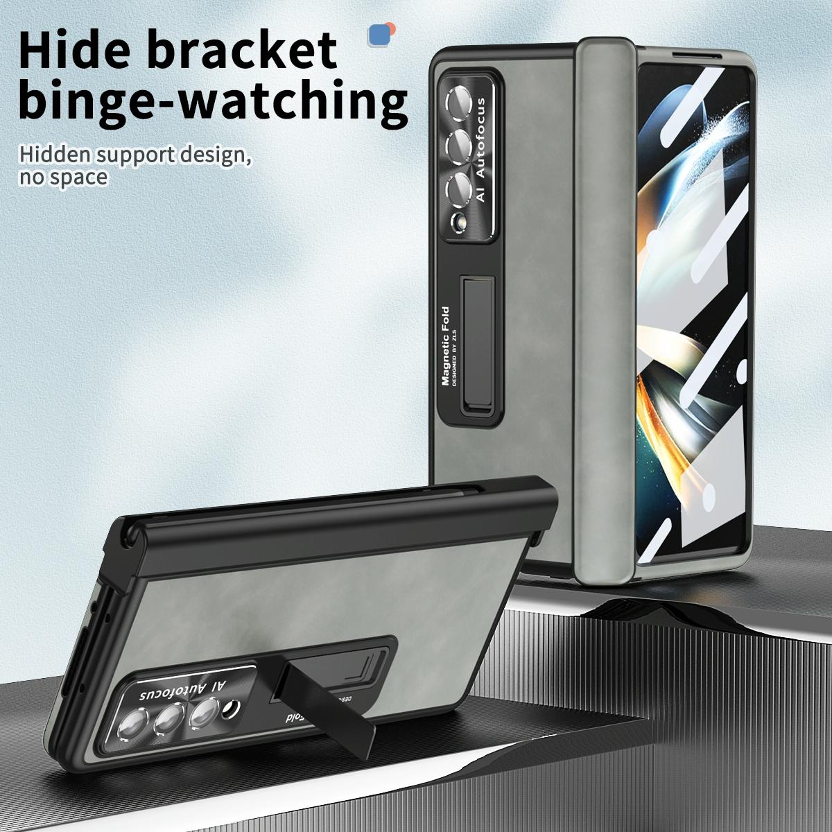 For Samsung Galaxy Z Fold4 5G Magnetic Phone Case - Napa Pattern - Coffee