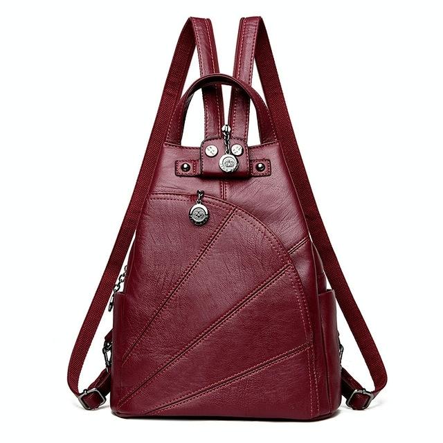 Women Leather Backpack - Secure &amp; Stylish - Wine Red