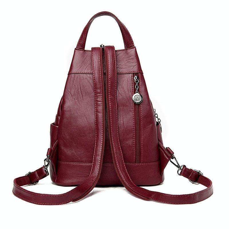 Women Leather Backpack - Secure & Stylish - Wine Red