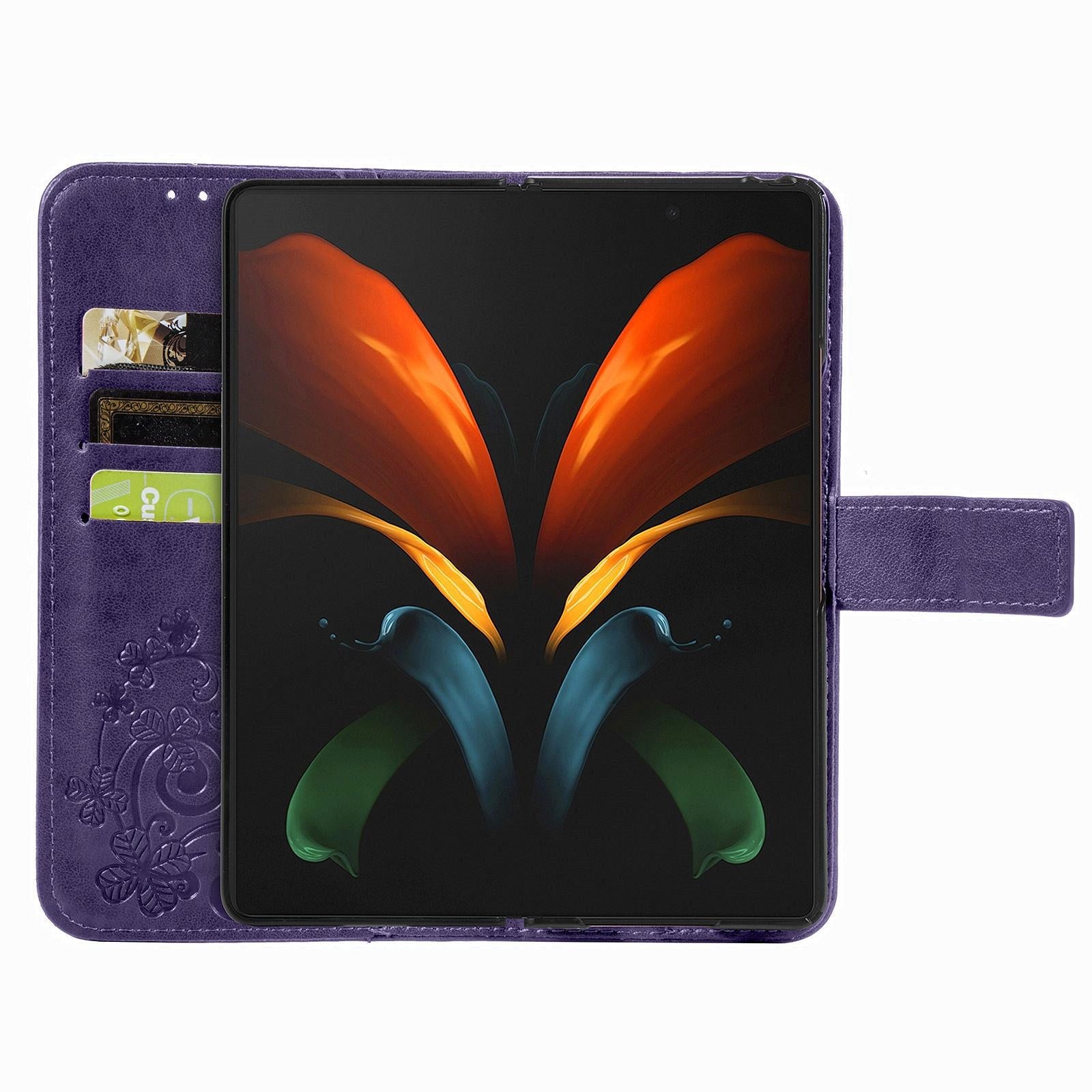 For Samsung Galaxy Z Fold4 5G Embossed Leather Phone Case With Four Leaf Clasp - Purple