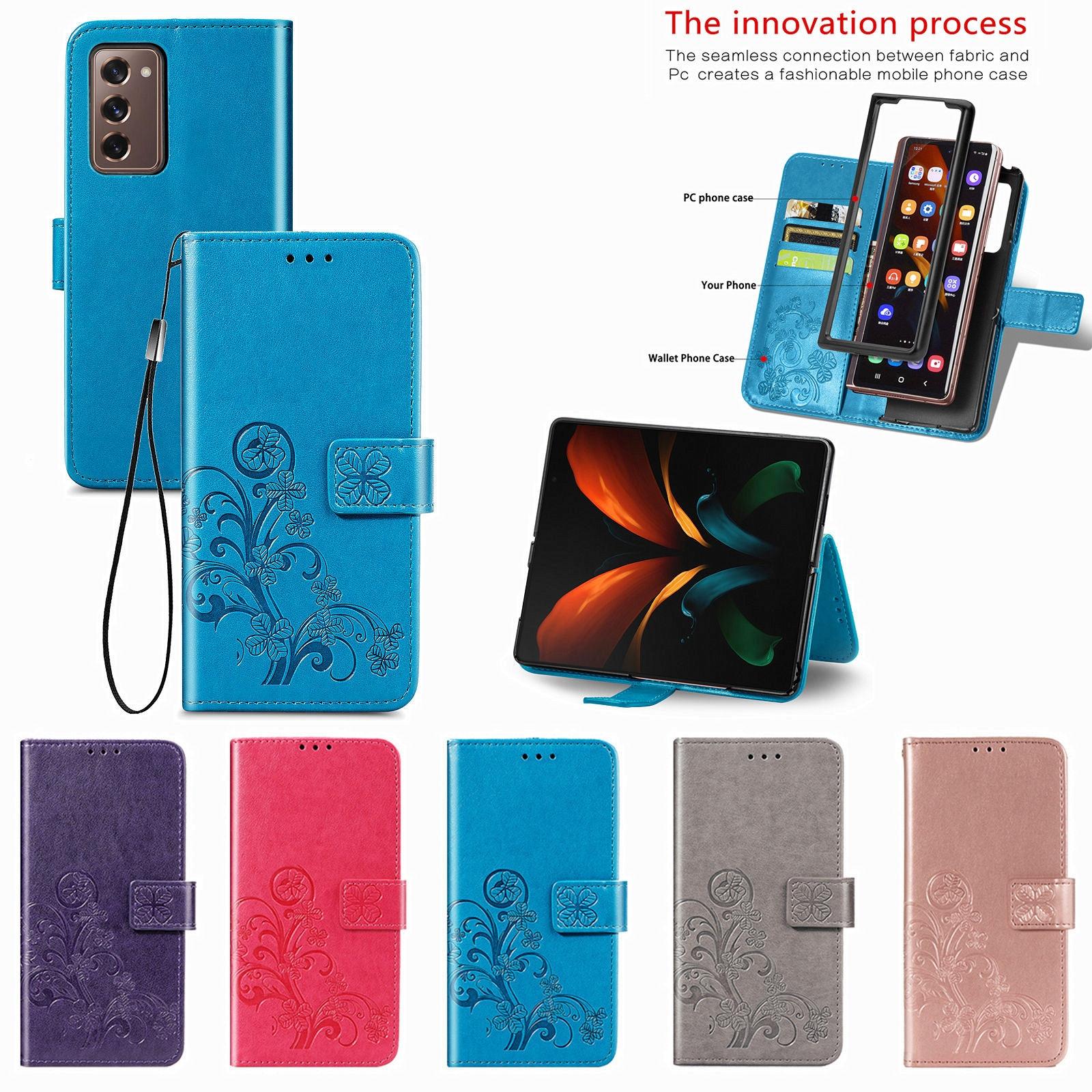 For Samsung Galaxy Z Fold4 5G Embossed Leather Phone Case With Four Leaf Clasp - Purple
