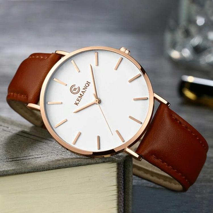 Men Waterproof Steel Mesh Quartz Watch - Ultra-thin - Ultra-Thin Rose Gold Shell White Dial Coffee Band