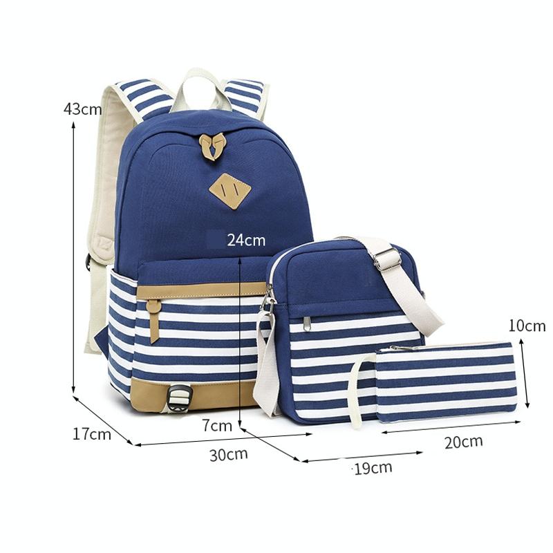 Printed Canvas Backpack Set - 3 Pieces - Grey