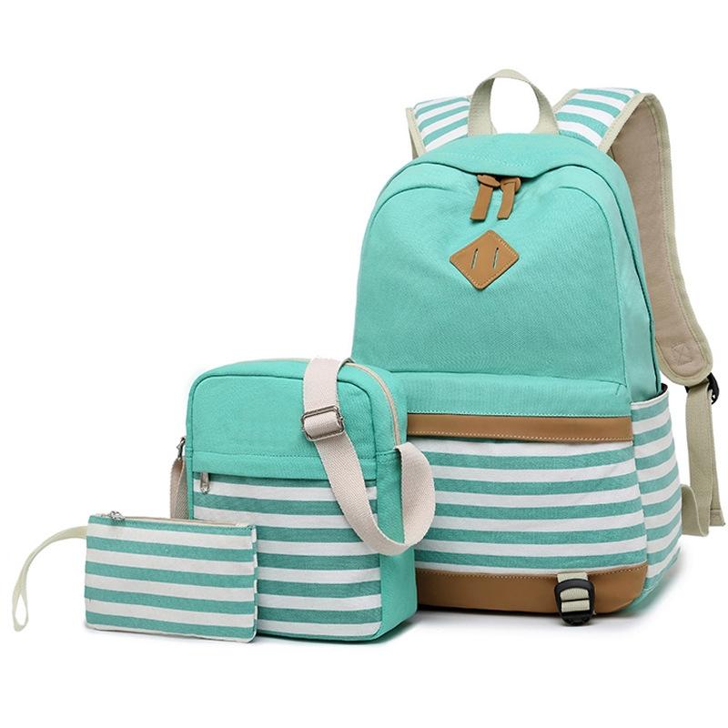 Printed Canvas Backpack Set - 3 Pieces - Grey