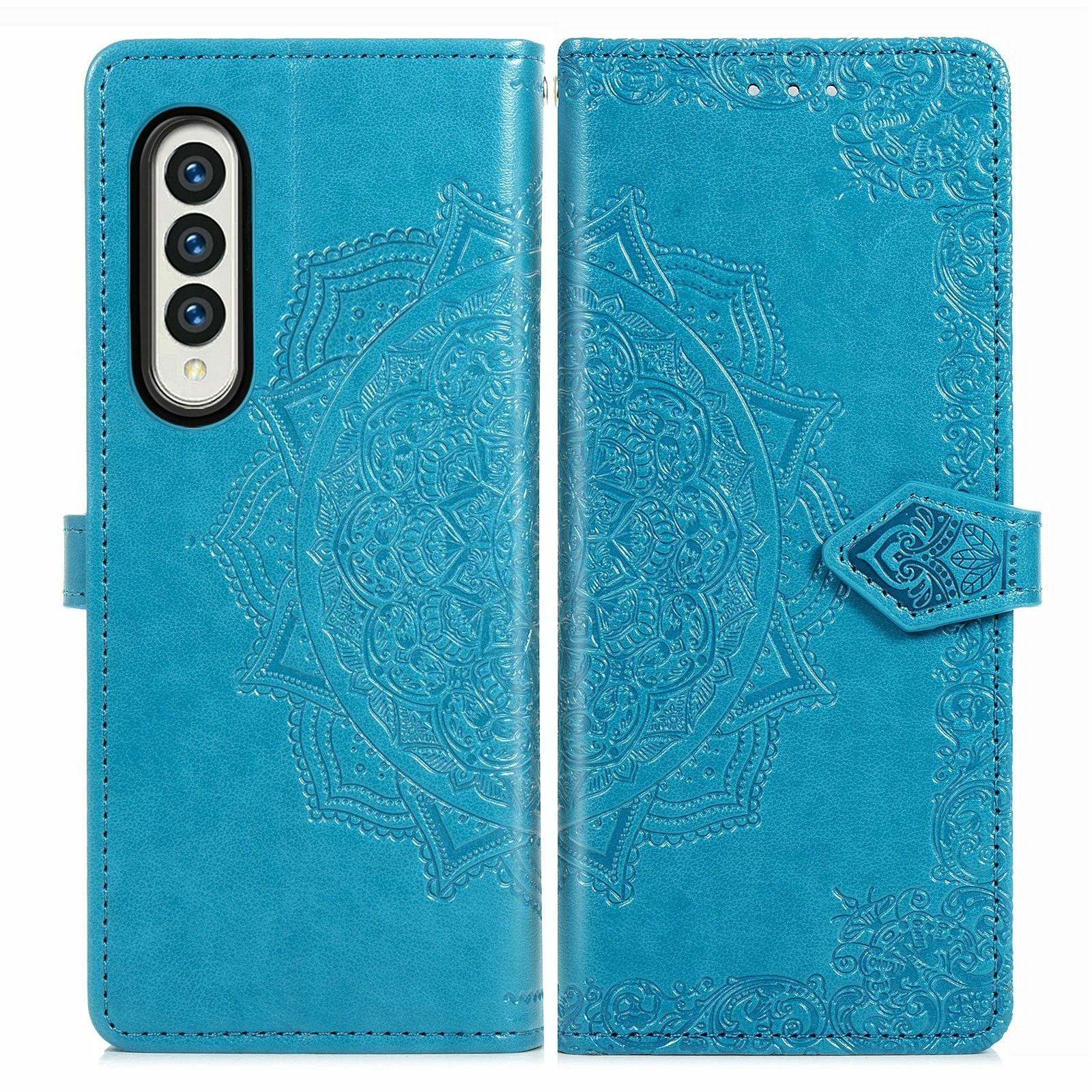 For Samsung Galaxy Z Fold4 5G Embossed Mandala Leather Phone Case - Gray
