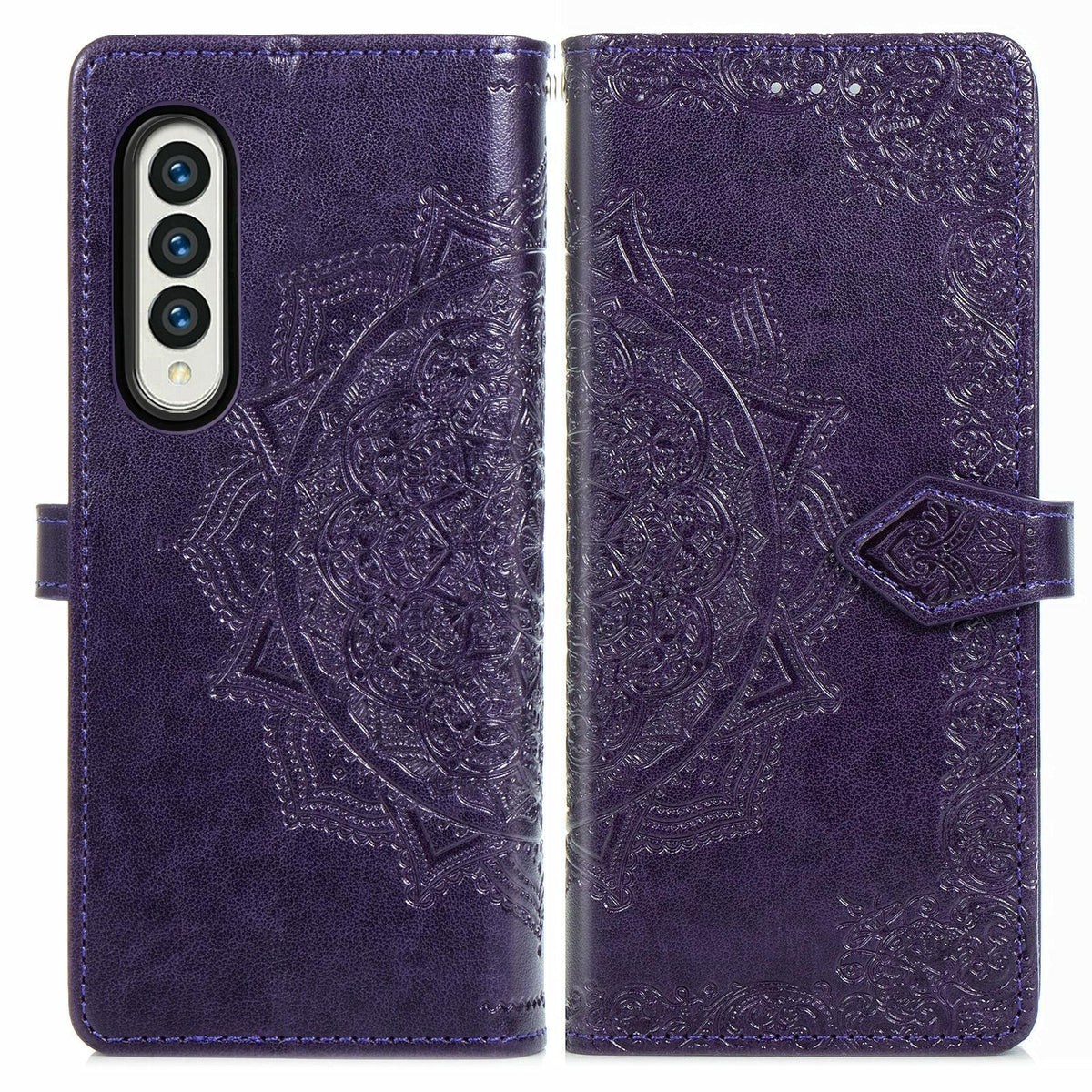 For Samsung Galaxy Z Fold4 5G Embossed Mandala Leather Phone Case - Gray