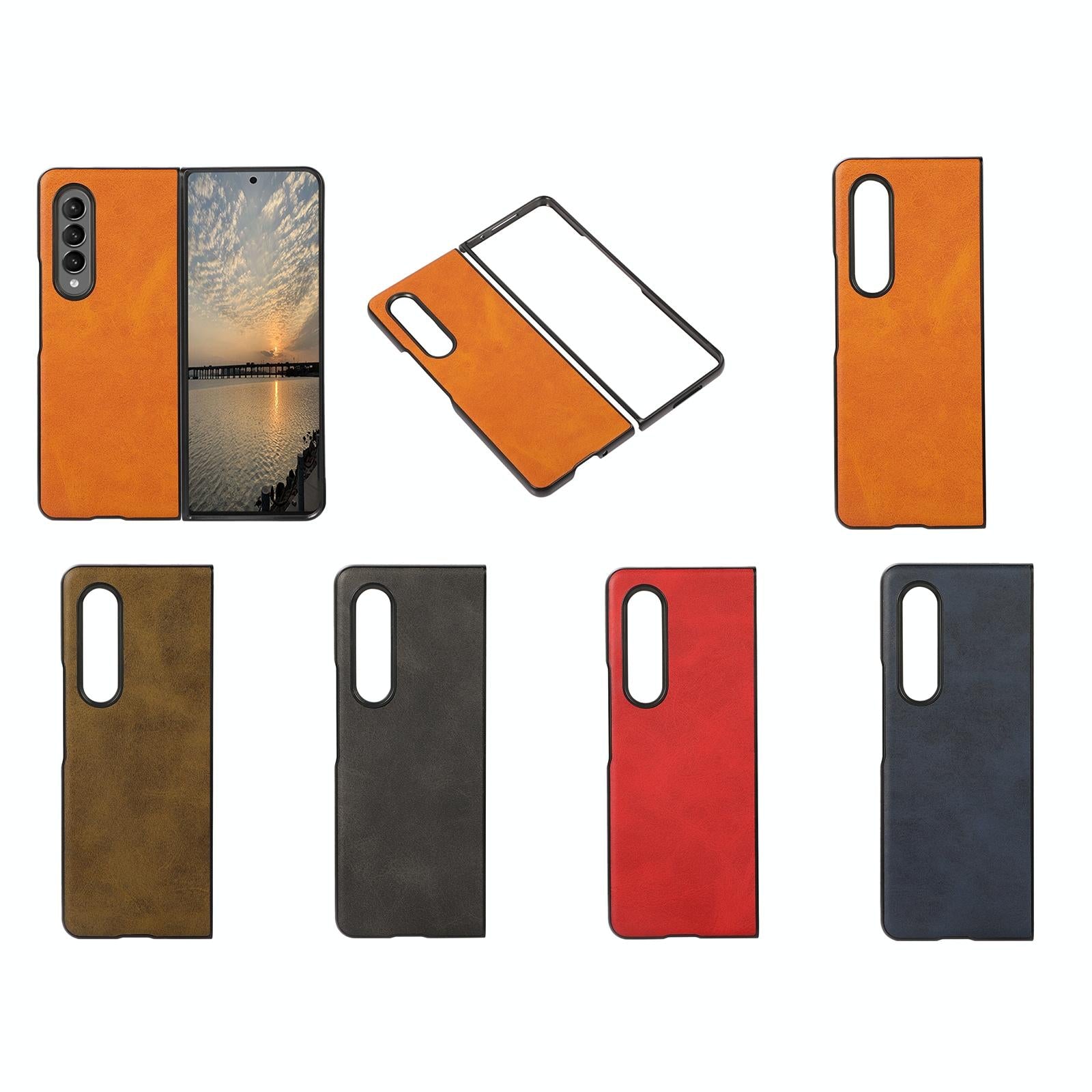 For Samsung Galaxy Z Fold4 5G Dual Tone Calf Texture Shockproof Case - Brown