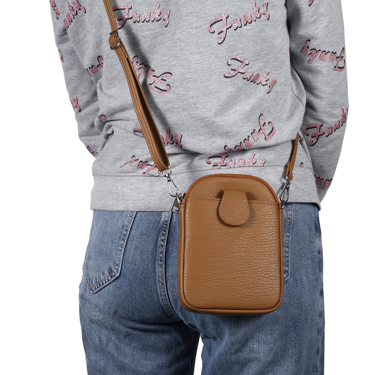 Litchi Texture Phone Crossbody Bag Leather Case For 5.5 Inch - 7.2 Inch Phones - Black